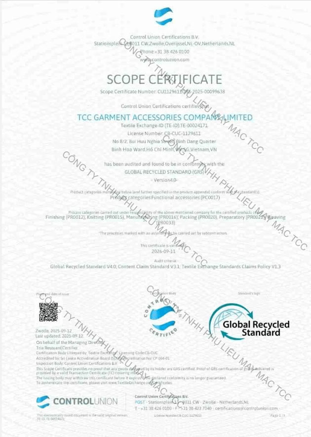 Chứng nhận GRS của TCC